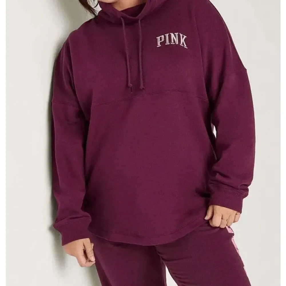 PINK Victorias Secret Maroon Varsity Cowl Neck Hooded Sweater Large